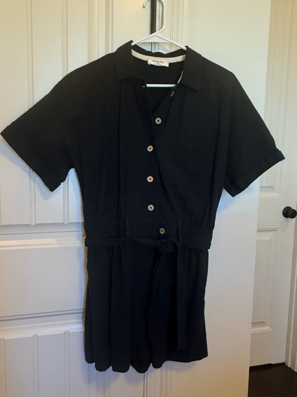 Zenana Black Short Sleeve Button Romper - Picture 2 of 7